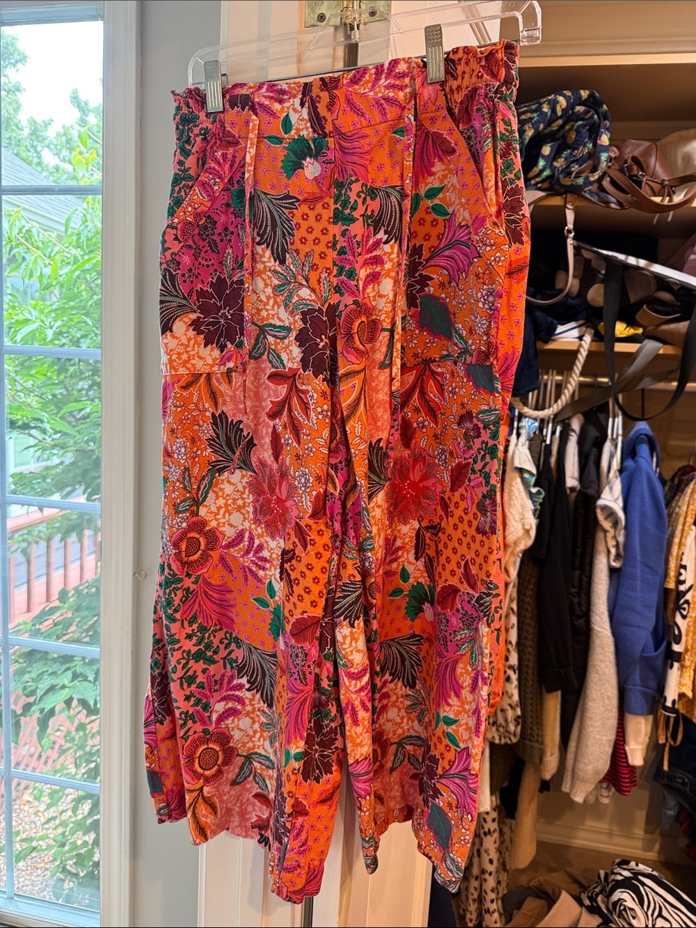 LOFT Floral Wide-Leg Pants in Orange and Pink